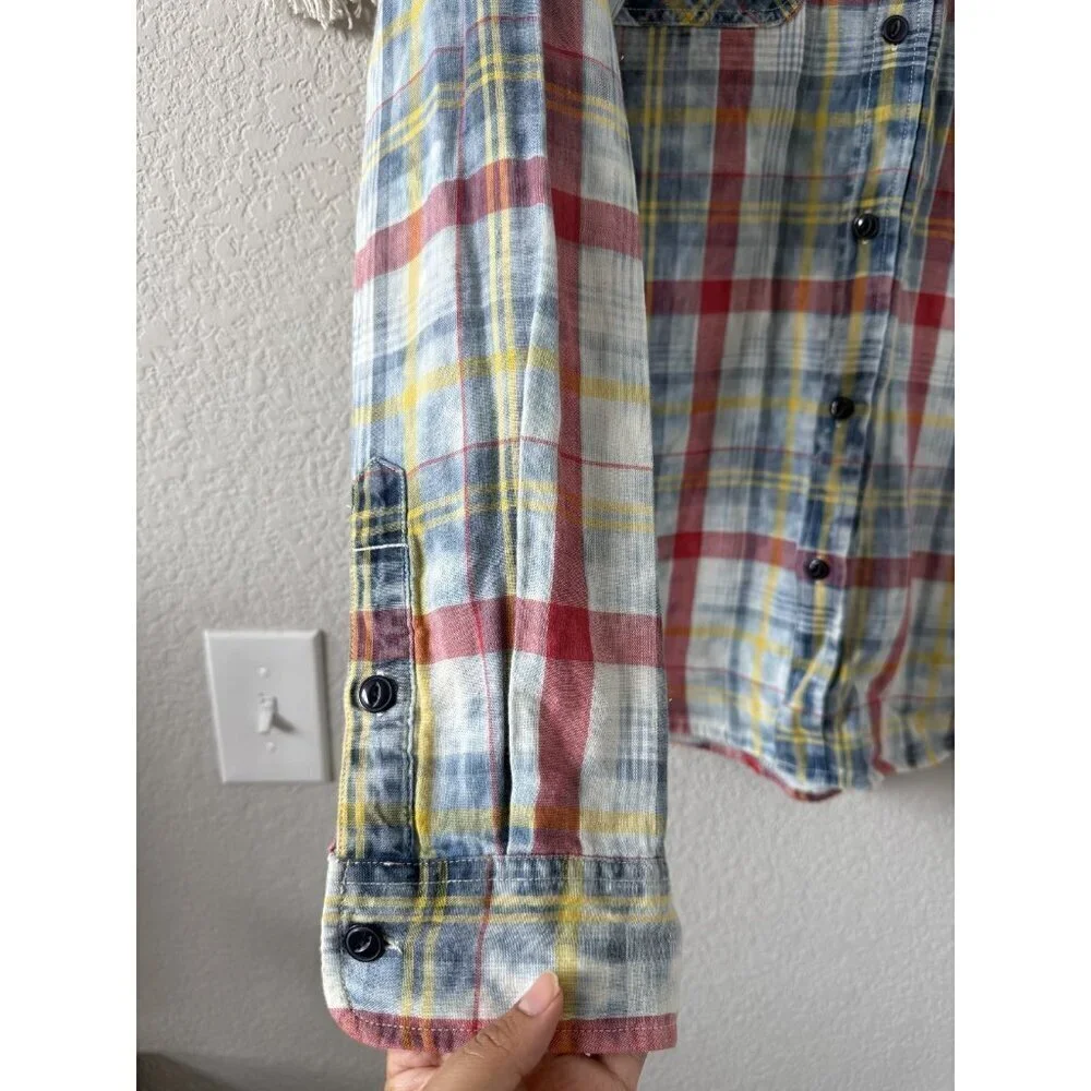 True Religion Plaid Button Up Polo Shirt Western Cowboy Casual Cotton Mens XXL